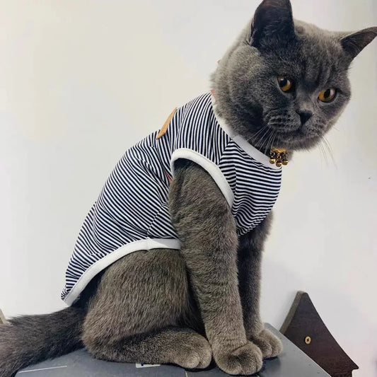 Striped Cotton Sleeveless T-Shirt for Small Dogs and Cats