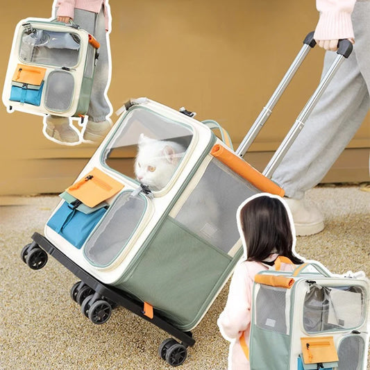 Portable Pet Trolley Backpack for Cats and Small Dogs