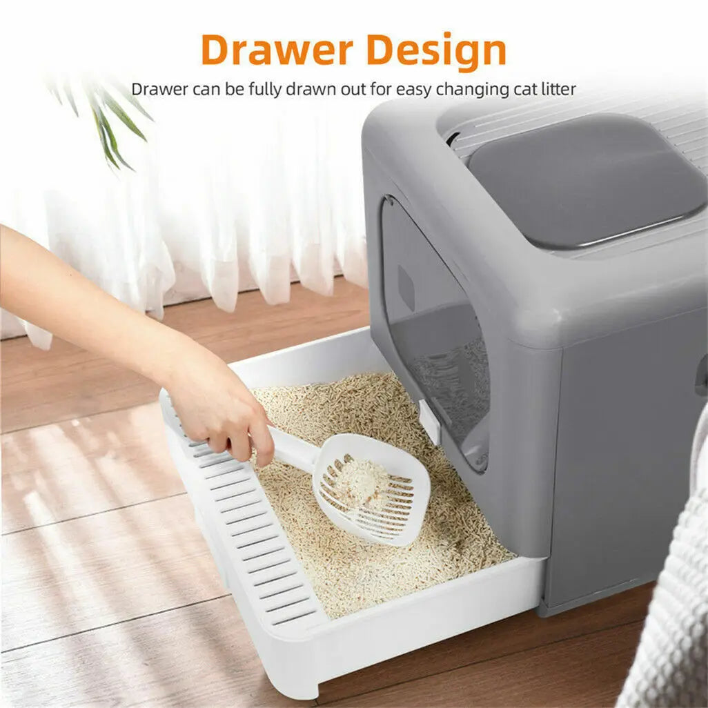 Sifting Cat Litter Box with Foldable Design and Scoop