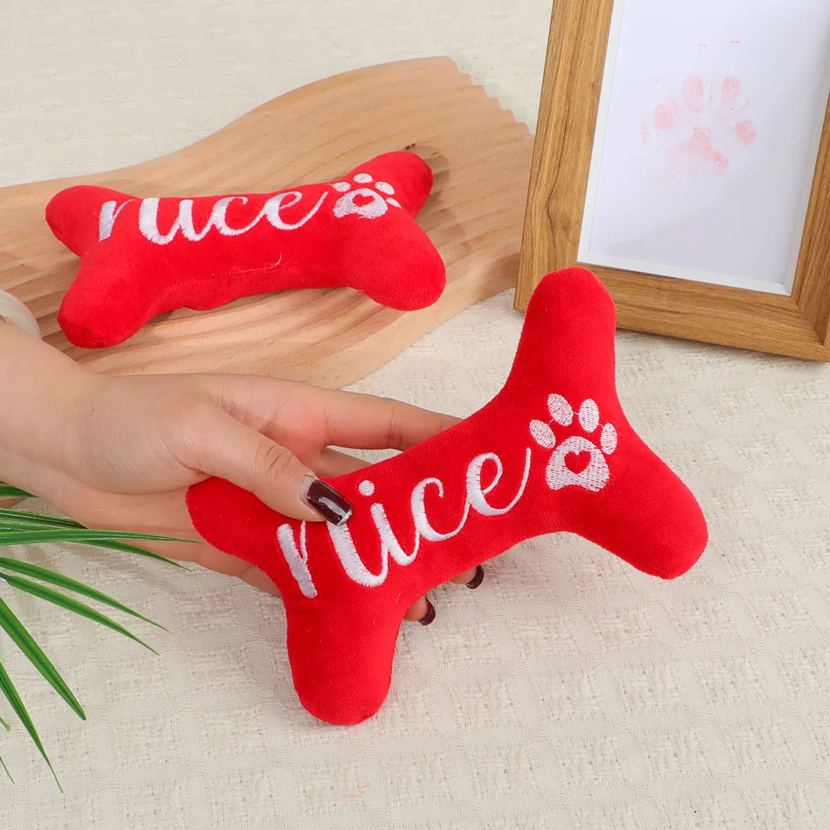 Christmas Plush Bone Chew Toy with Squeaker for Dogs