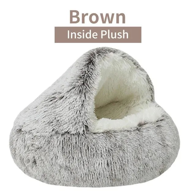 Fluffy Hooded Pet Bed for Cats and Small Dogs