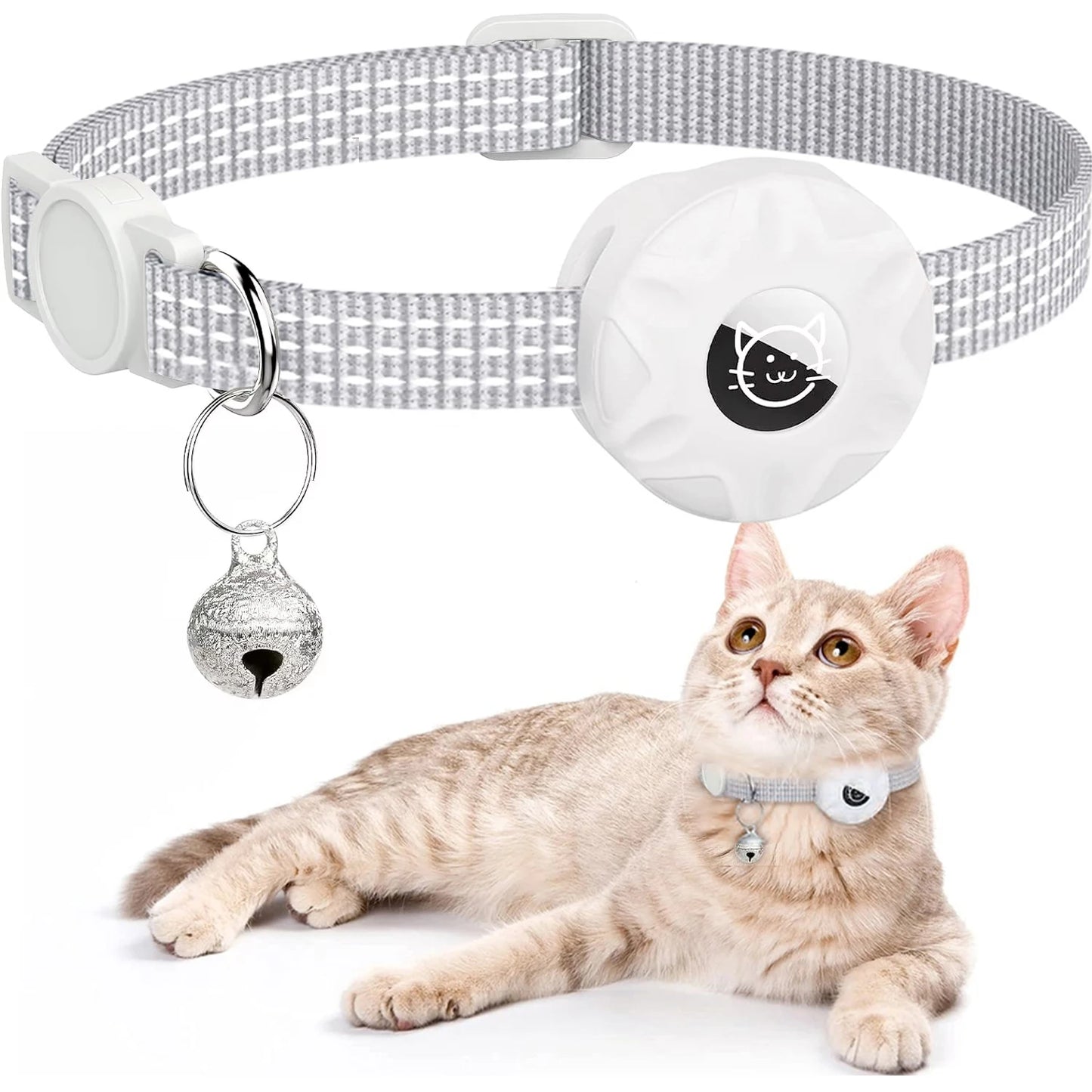 Reflective GPS Cat Collar with AirTag Holder and Bell