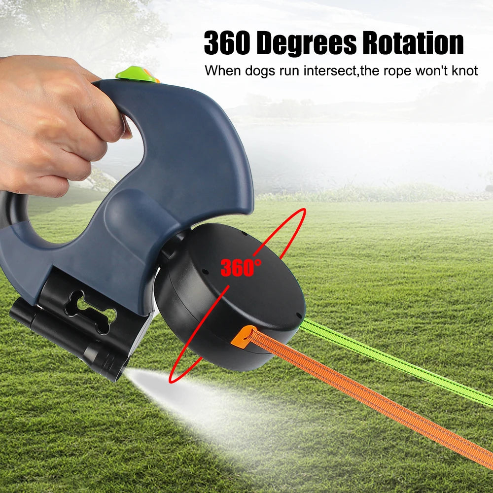Reflective Retractable Double Dog Leash for Small Dogs