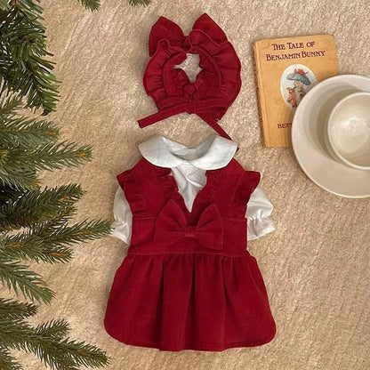 Winter Warm Dog Dress Set with Bow Knot for Small Breeds