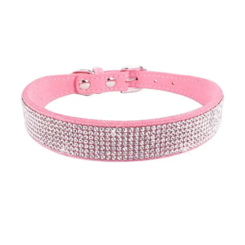 Glitter Rhinestone Dog Collar with Zinc Alloy Buckle for Small Pets
