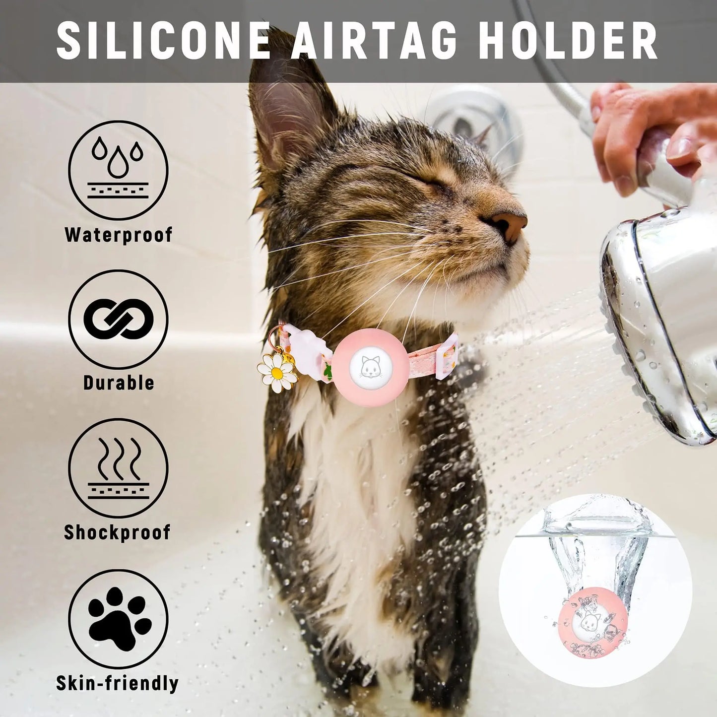 Breakaway Cat Collar with Silicone Airtag Holder & Charms