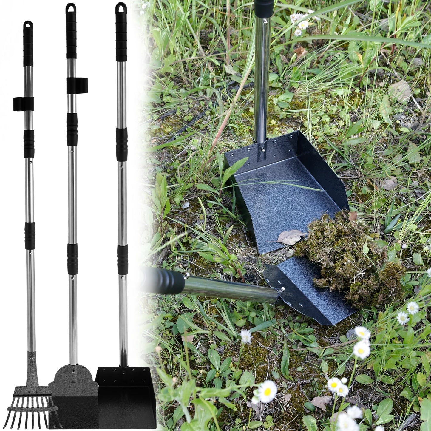Pet Pooper Scooper Set with Long Handle for Easy Waste Clean-Up