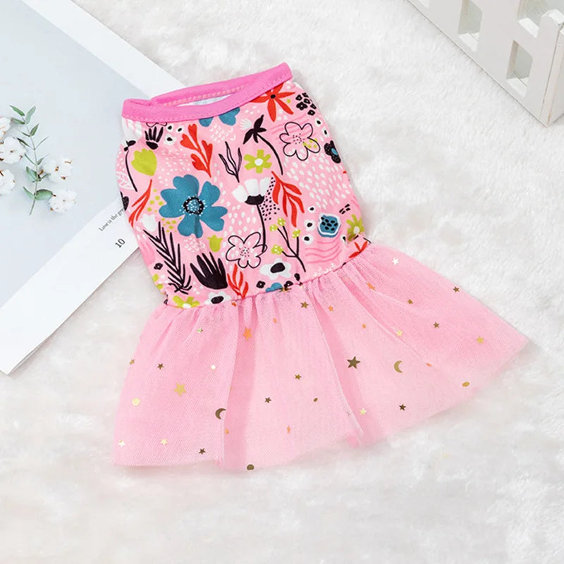 Lace Design Spring Summer Dog & Cat Dress with Mesh Skirt