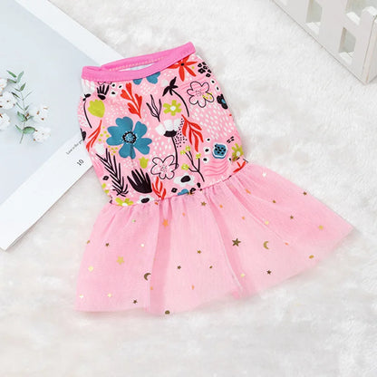 Lace Design Spring Summer Dog & Cat Dress with Mesh Skirt