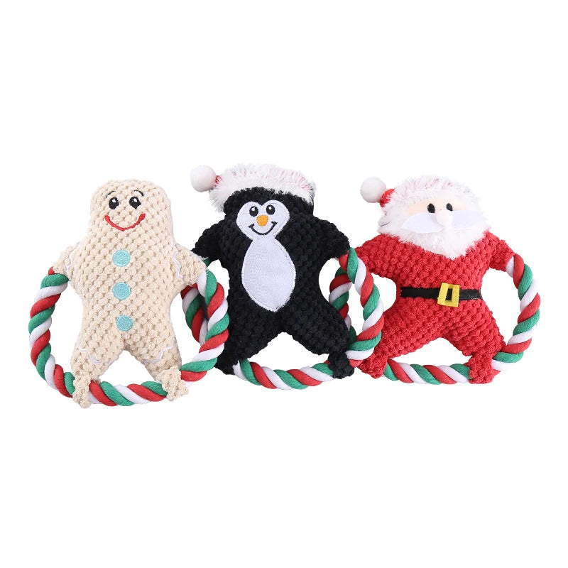Christmas Cotton Rope Plush Dog Toys for Chewing and Play