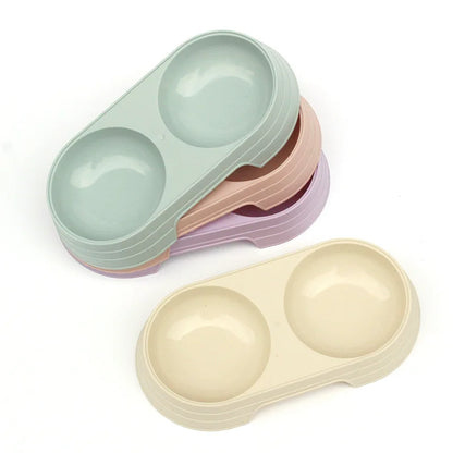 Pet Double Bowl Feeder Tray for Cats and Dogs - Macaron Design