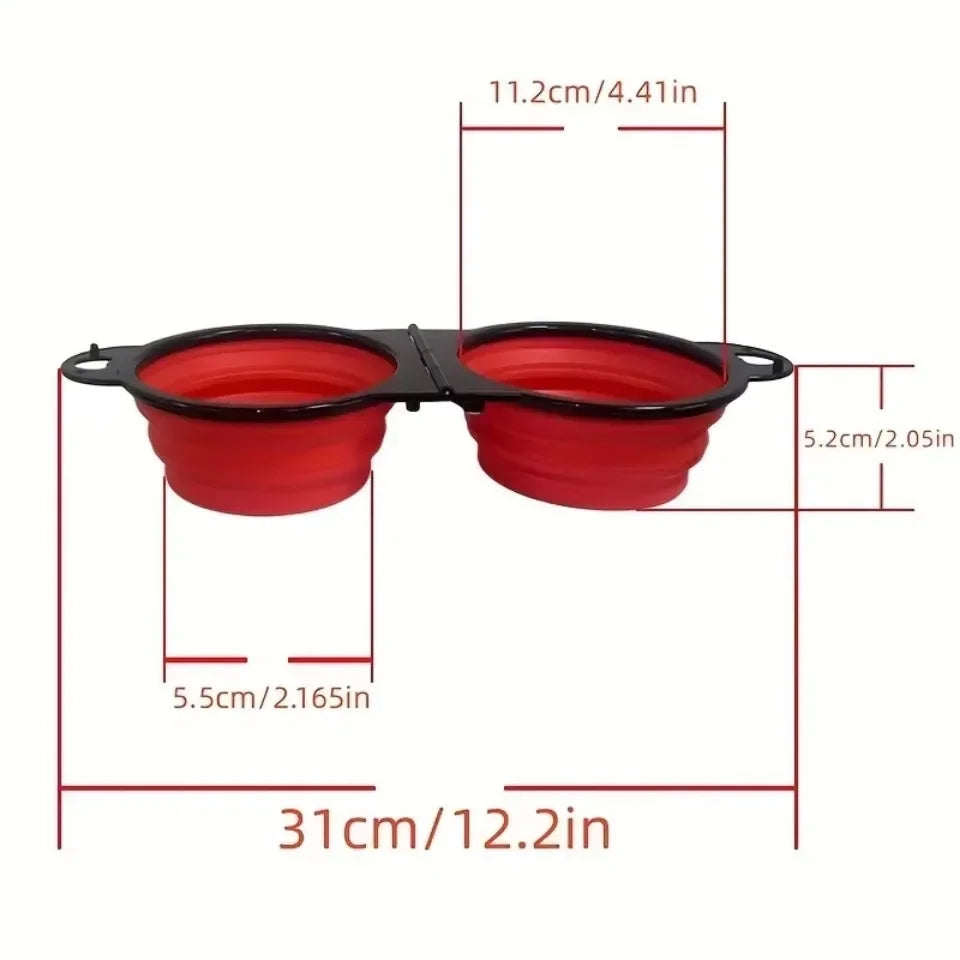 Foldable 2-in-1 Dual Bowl for Travel Dogs and Cats