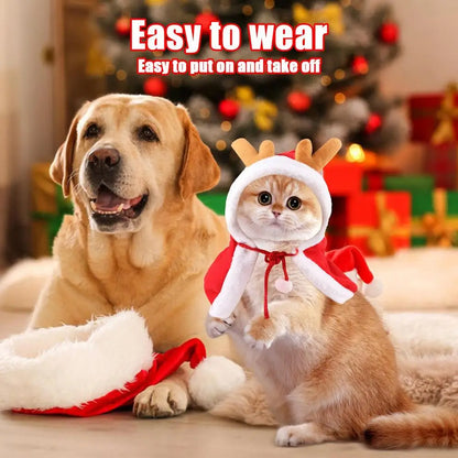 Santa Cape Costume for Cats and Dogs with Red Scarf