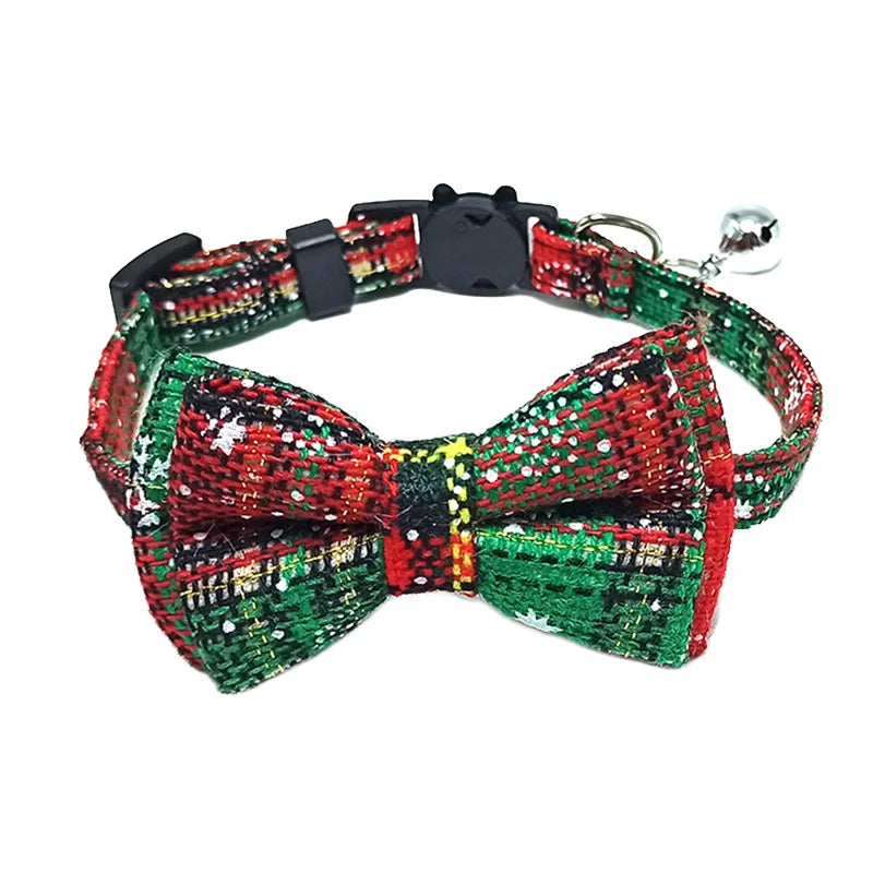 Plaid Christmas Cat Collar with Bow Tie and Bell