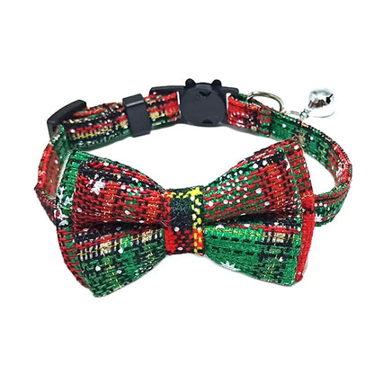 Plaid Christmas Cat Collar with Bow Tie and Bell