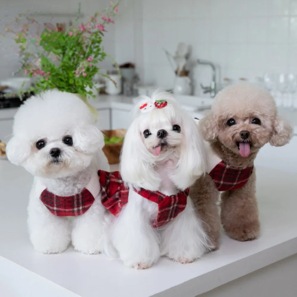 Plaid Christmas Dog Vest and Skirt for Small Pets