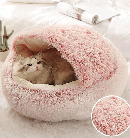Fluffy Hooded Pet Bed for Cats and Small Dogs