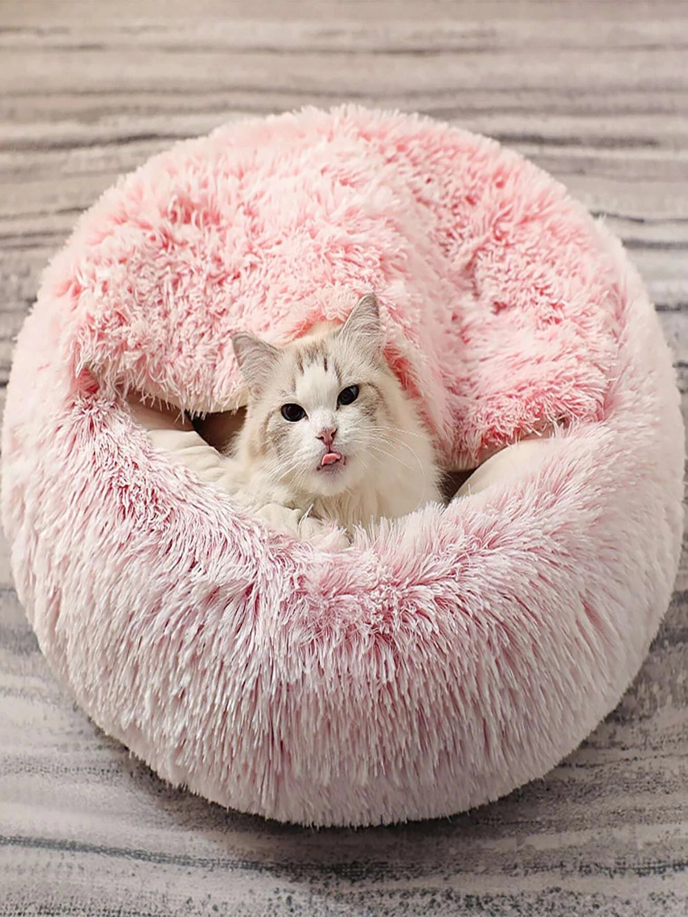 Fluffy Hooded Pet Bed for Cats and Small Dogs