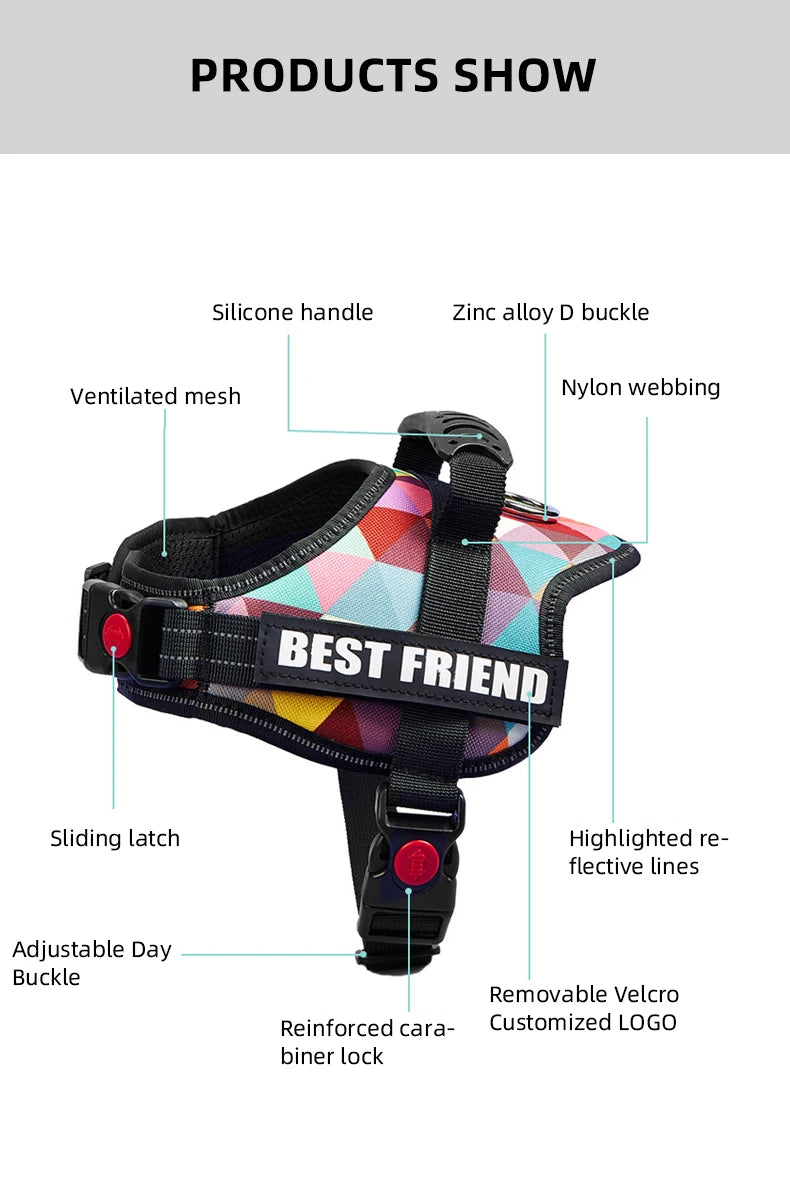 Service Dog Harness Vest with Reflective Patches for Medium Large Dogs