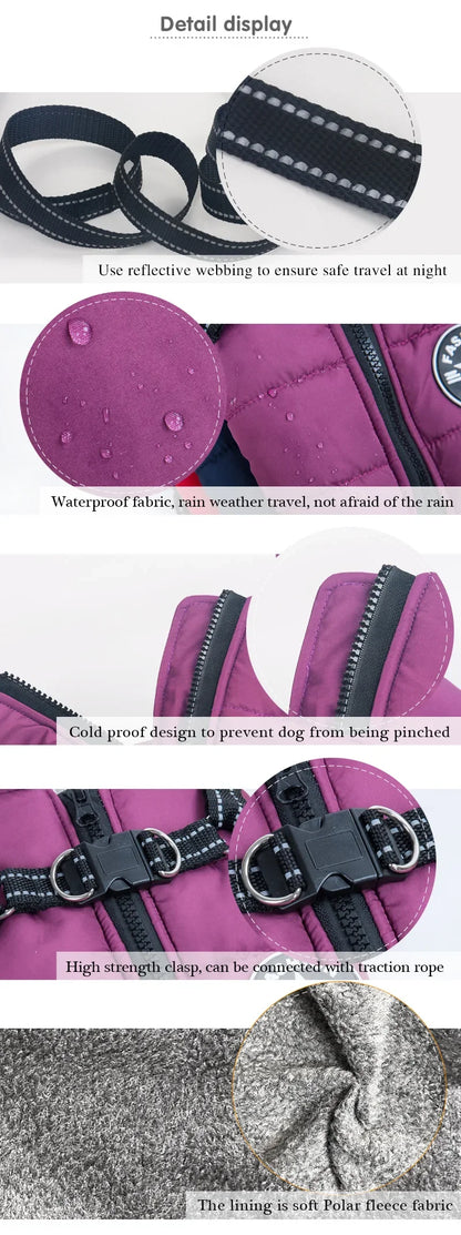 Waterproof Winter Dog Jacket with Harness for Large Breeds