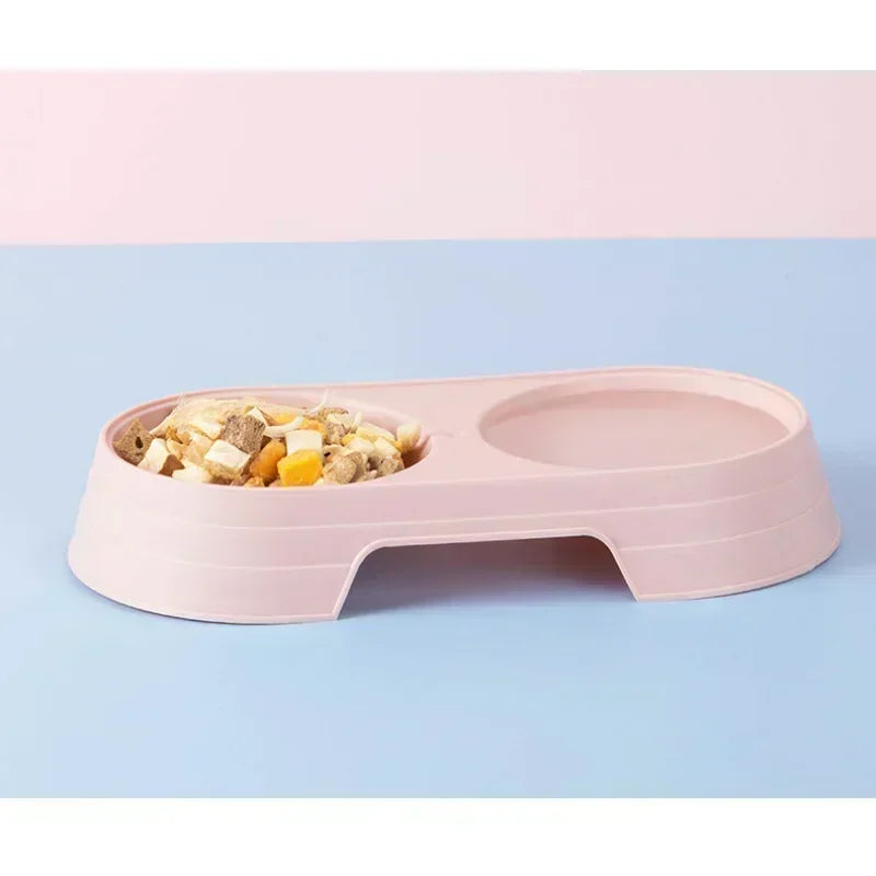 Pet Double Bowl Feeder Tray for Cats and Dogs - Macaron Design