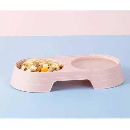 Pet Double Bowl Feeder Tray for Cats and Dogs - Macaron Design