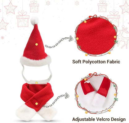 Pet Christmas Hat and Scarf Set for Cats and Small Dogs