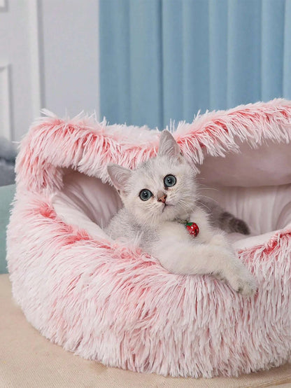 Fluffy Hooded Pet Bed for Cats and Small Dogs