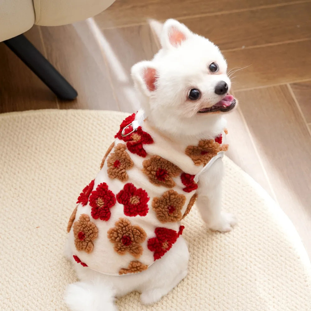 Warm Floral Print Fleece Vest for Small Dogs and Puppies