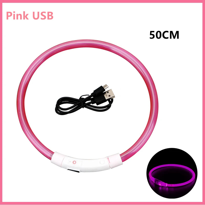 LED Glowing USB Rechargeable Pet Safety Collar for Dogs and Cats