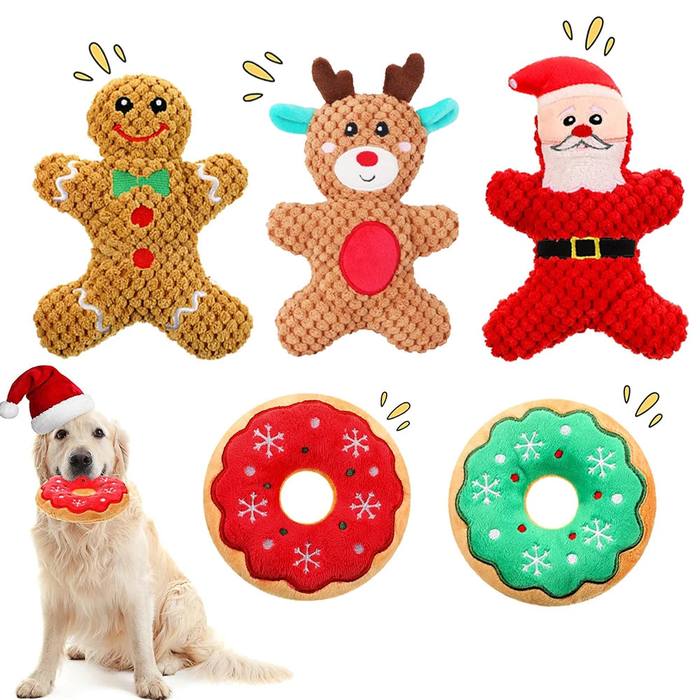 Plush Squeaky Dog Toy Set - Christmas Characters for Pets