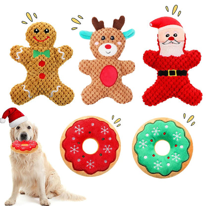 Plush Squeaky Dog Toy Set - Christmas Characters for Pets