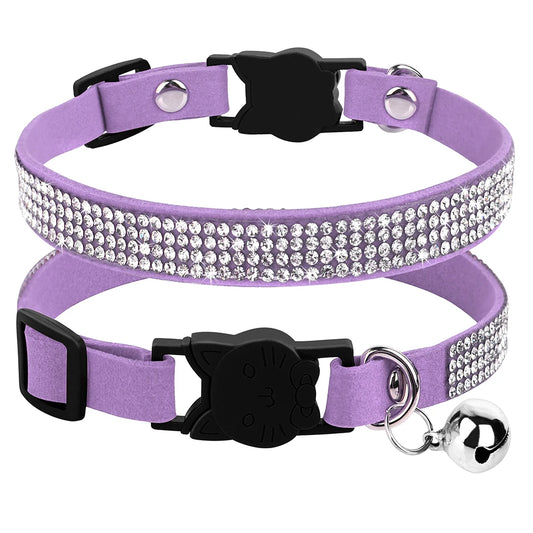 Adjustable Pink Rhinestone Cat Collar with Safety Breakaway