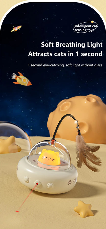 Electric UFO Cat Teaser Toy with Replaceable Feather Bell