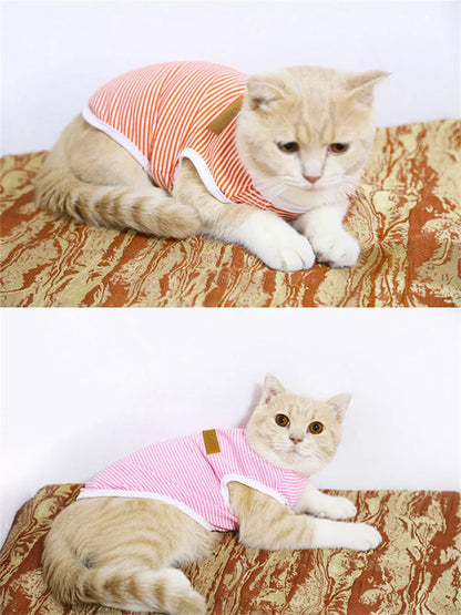 Striped Cotton Sleeveless T-Shirt for Small Dogs and Cats