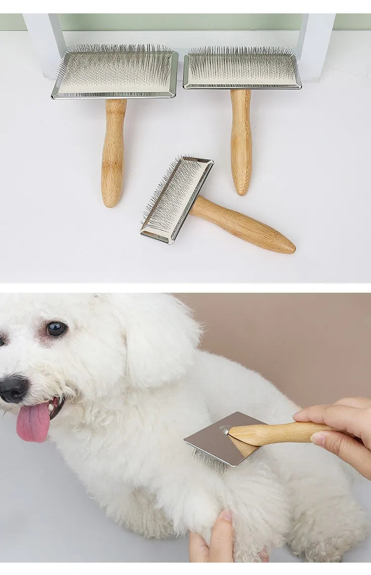 Wooden Pet Grooming Comb for Dogs and Cats with Steel Teeth