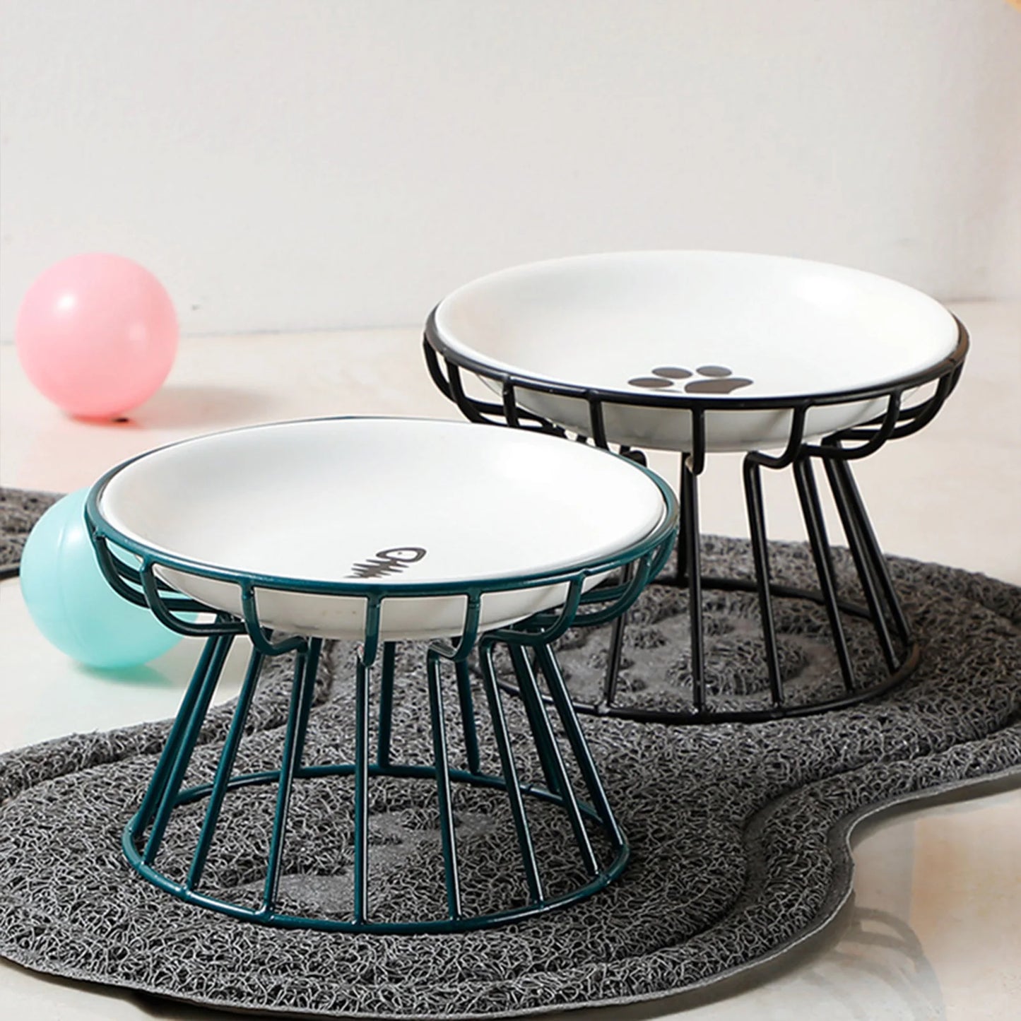 Whisker-Friendly Ceramic Cat Bowl with Stand for Food & Water