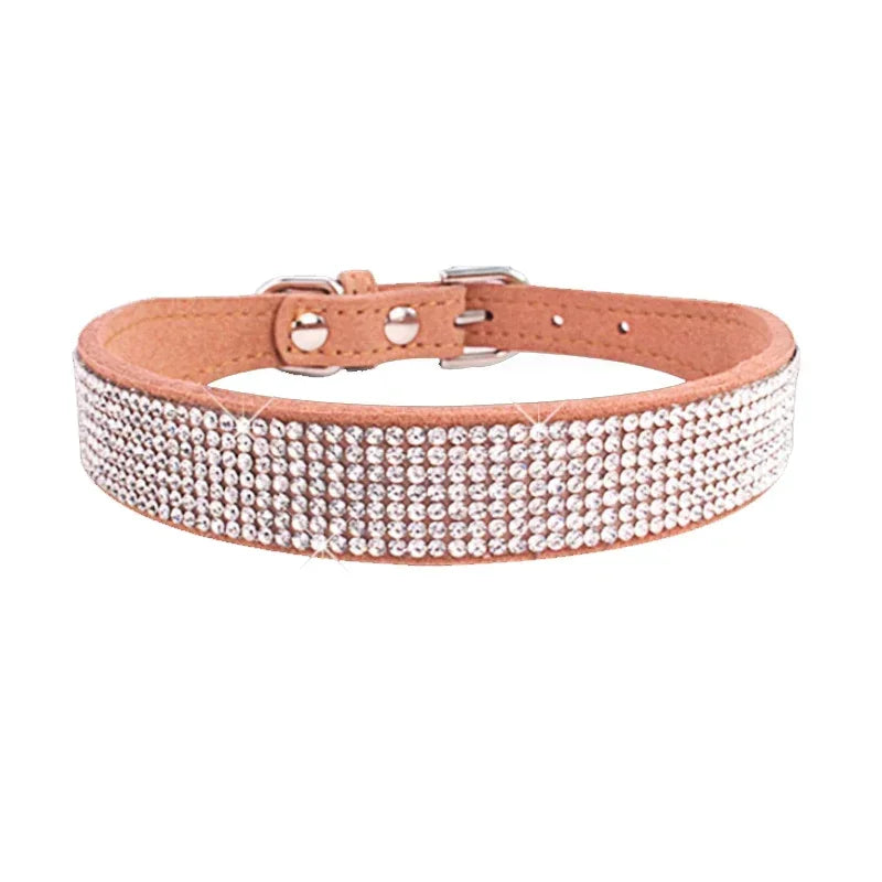 Glitter Rhinestone Dog Collar with Zinc Alloy Buckle for Small Pets