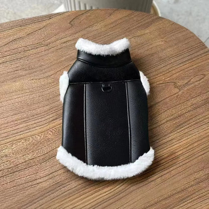 Warm Fleece-Lined Leather Jacket for Dogs and Cats