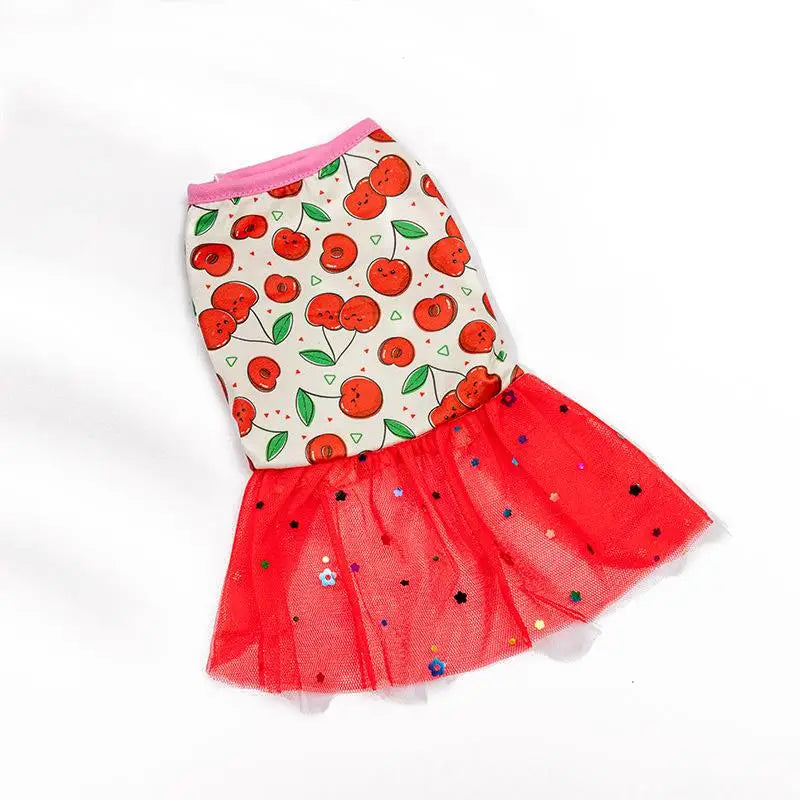 Lace Design Spring Summer Dog & Cat Dress with Mesh Skirt