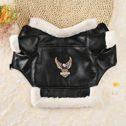 Warm Fleece-Lined Leather Jacket for Dogs and Cats