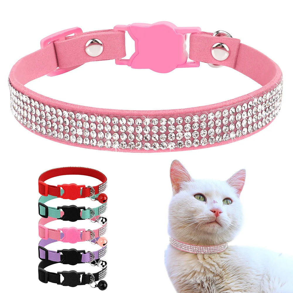 Adjustable Pink Rhinestone Cat Collar with Safety Breakaway