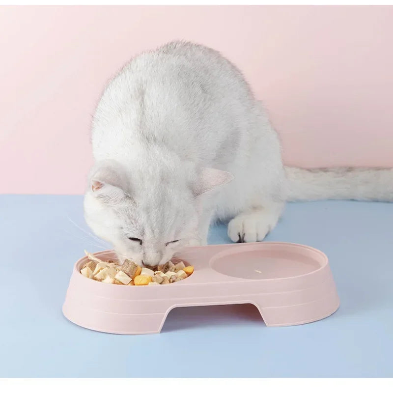 Pet Double Bowl Feeder Tray for Cats and Dogs - Macaron Design