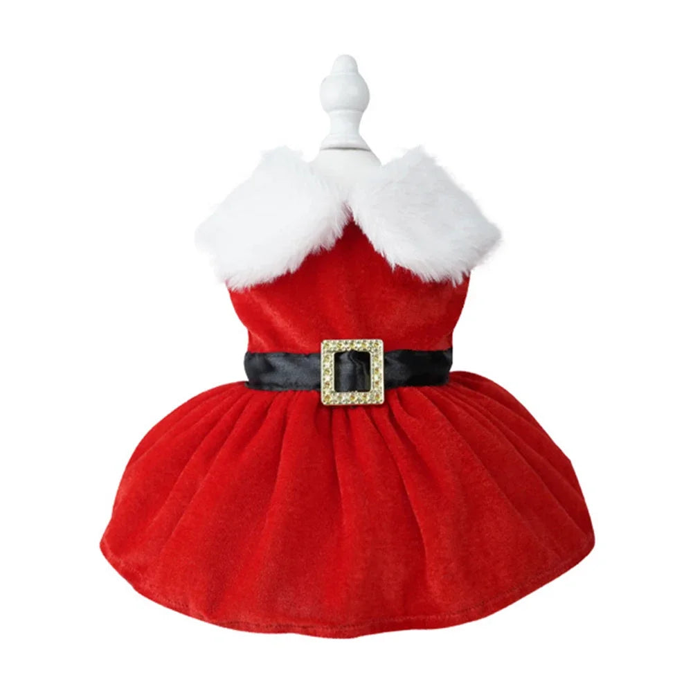 Red Christmas Dog Dress with Bow Skirt for Winter Wear