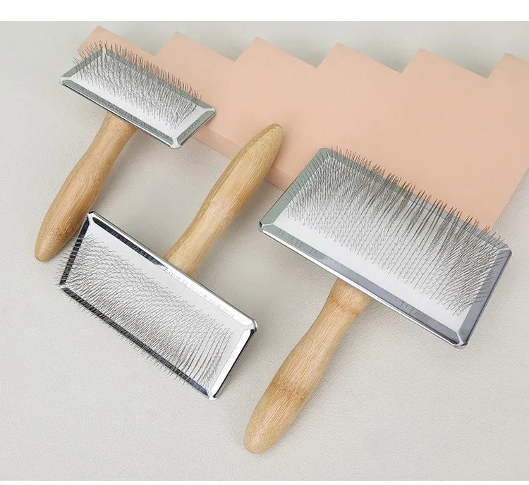 Wooden Pet Grooming Comb for Dogs and Cats with Steel Teeth