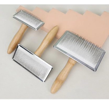 Wooden Pet Grooming Comb for Dogs and Cats with Steel Teeth