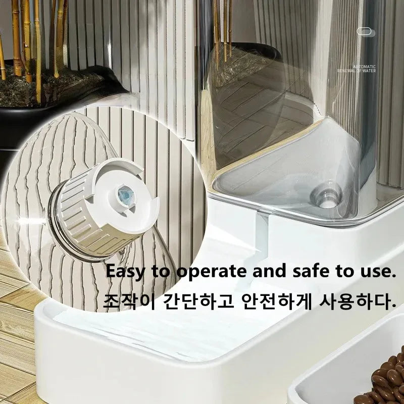 Automatic Tilting Water Bowl with Large Food Storage for Pets