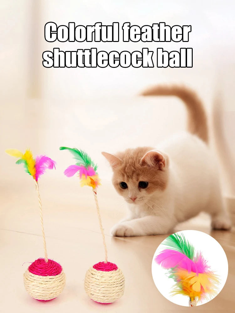 Colorful Feather Cat Toy Ball for Interactive Play and Claw Grinding