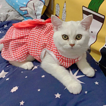Striped Plaid Dress with Bow for Cats and Small Pets