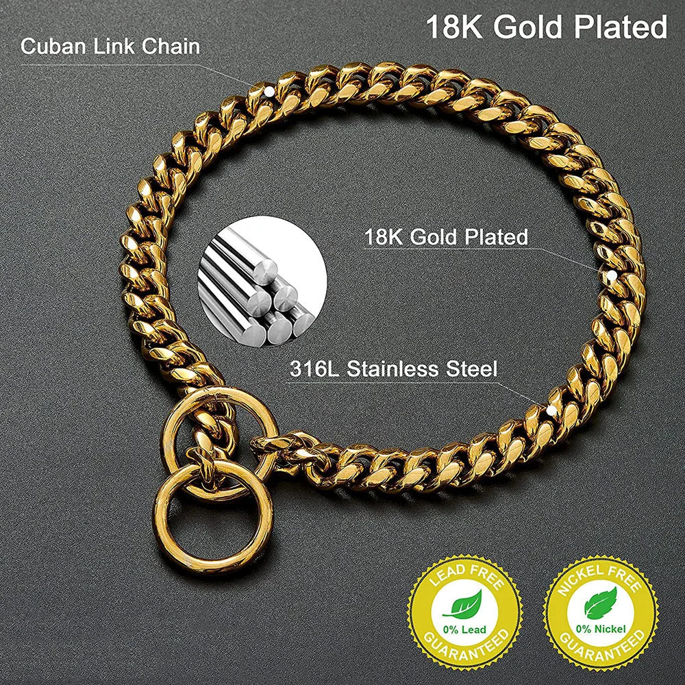 Gold Stainless Steel Chain Collar for Medium & Large Dogs